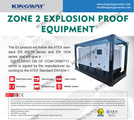 45kva 400v 50hz 3 चरण 4 तार विस्फोट प्रूफ डीजल इंजन DNV2.7-1 क्षेत्र 2 के लिए प्रमाणित लिफ्टिंग फ्रेम ATEX डीजल जनरेटर