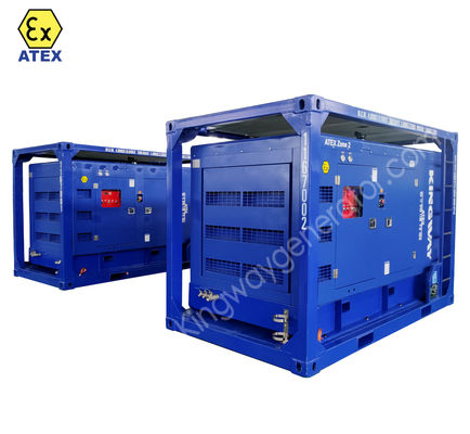 25kva 400v 50hz 3 चरण 4 तार विस्फोट प्रूफ डीजल इंजन DNV2.7-1 प्रमाणित लिफ्टिंग फ्रेम ATEX क्षेत्र 2 अपतटीय जनरेटर