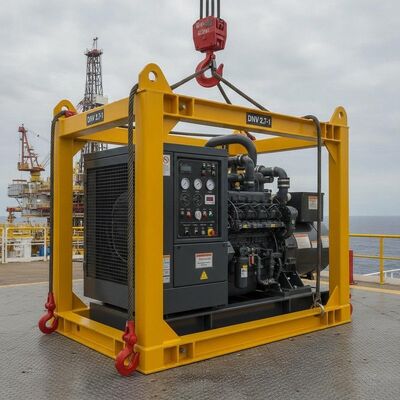 200KVA T3 तापमान वर्ग ATEX जोन 2 डीजल जनरेटर सेट DNV 2.7-1 ऑफशोर लिफ्टिंग फ्रेम के साथ